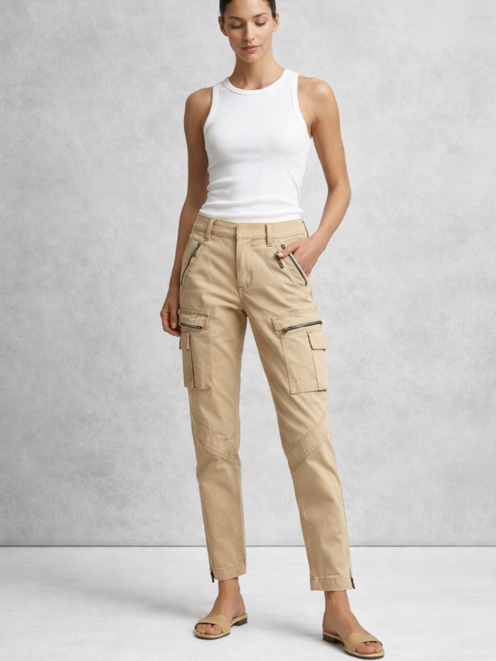 Polo Ralph Lauren Zip Detail Cargo Pants Beige Utility Moto Ankle Zip Size 8